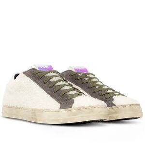 P448 John Faux Shearling Low Top Sneakers US 8.5 Ivory Olive Distressed Sole EUC